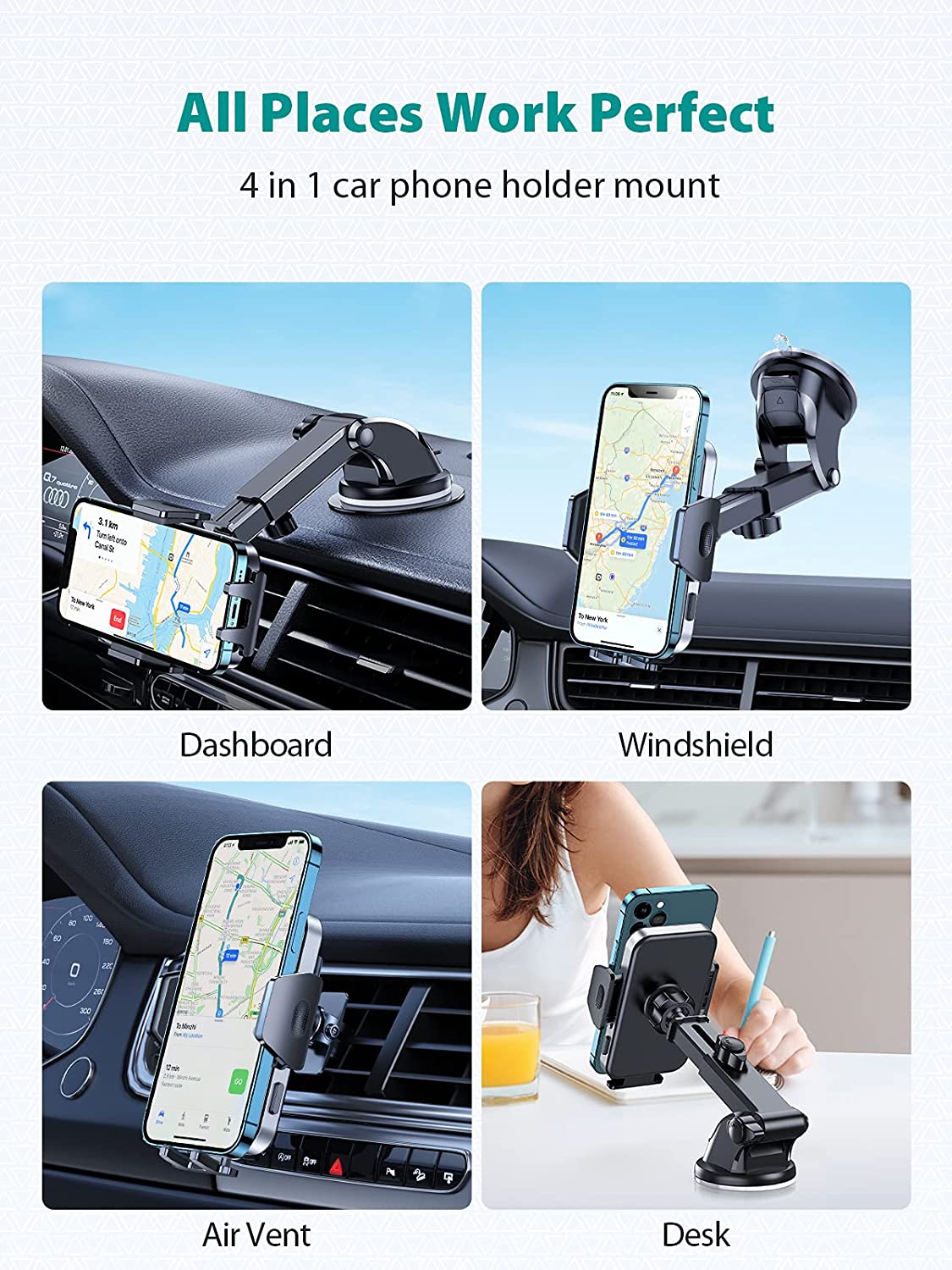 𝟮𝟬𝟮𝟮 𝗕𝗲𝘀𝘁] VICSEED Car Phone Holder Mount [Military-Grade Quality]  3 in 1 Universal Cell Phone Holder Car Dashboard Windshield Air Vent Phone  Mount for Car for iPhone 13 12 Pro Max S22 etc