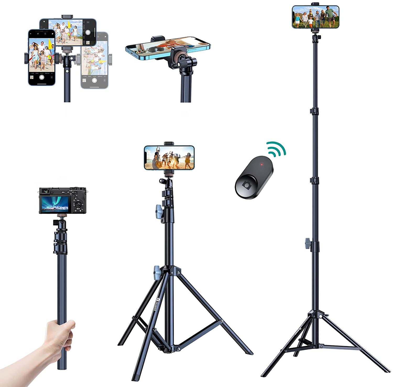 Upgraded] 67 Phone Tripod, [Sturdy & Stable] iPhone Tripod Stand with  Remote, Selfie Stick Tripod for Cell Phone Tripod for iPhone 13 Pro Max  Samsung and All Phones, Portable Travel Tripod VICSEED