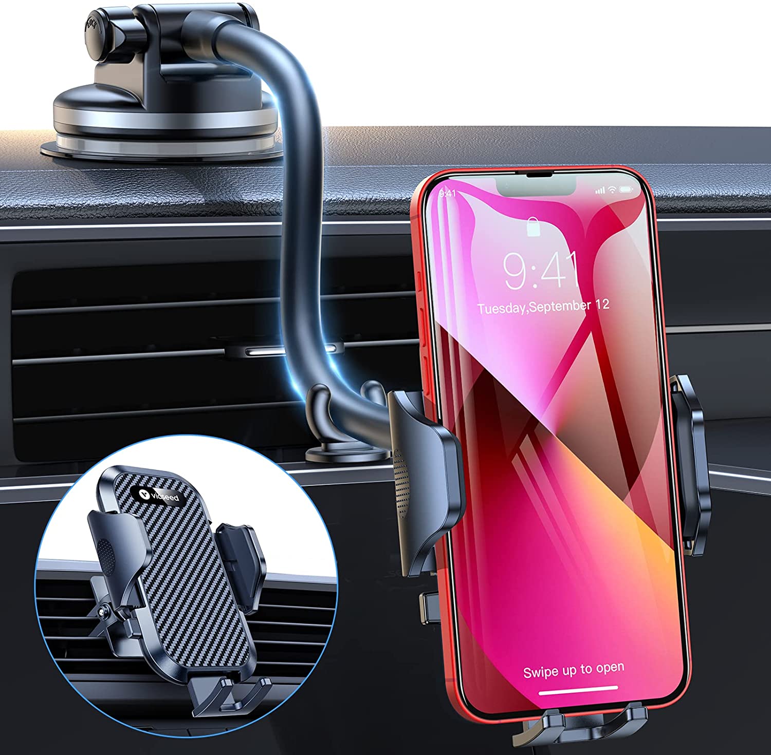 VICSEED Phone Mount for Car [10.3" Flexible Long Gooseneck] Car Phone