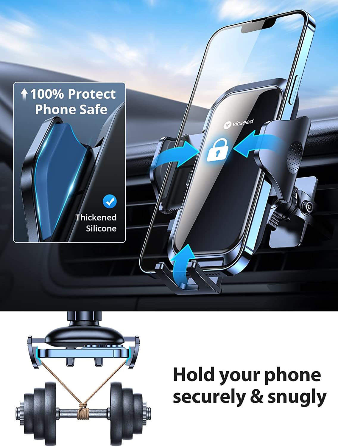 VICSEED 𝙋𝙞𝙖𝙣𝙤 𝘽𝙡𝙖𝙘𝙠 Car Phone Holder Mount,[Epic Stability]Air Vent